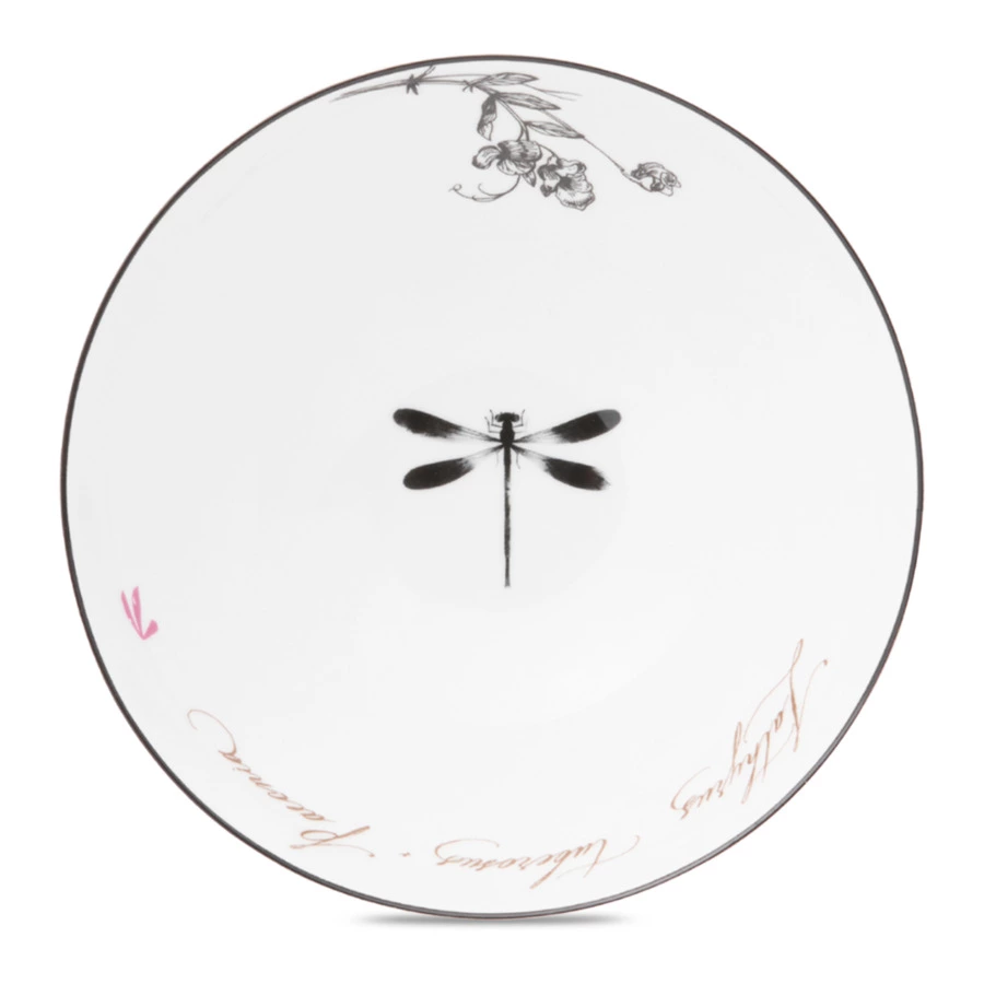 Тарелка суповая Shirokov Скетчбук Стрекоза 460 мл, фарфор костяной