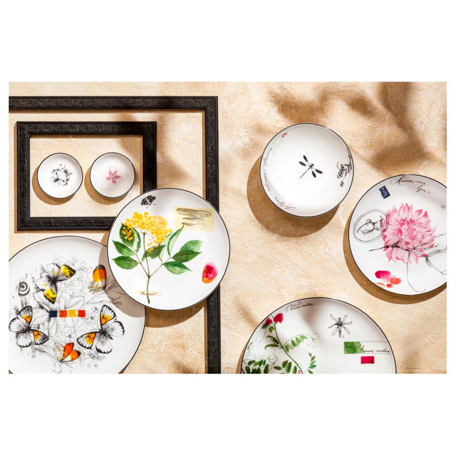 Сервиз столовый Shirokov Скетчбук Бабочки на 4 персоны, 16 предметов, фарфор костяной,  п/к