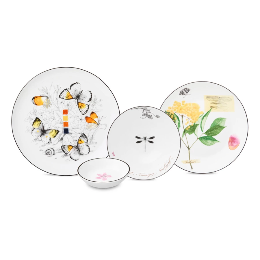Сервиз столовый Shirokov Скетчбук Бабочки на 4 персоны, 16 предметов, фарфор костяной,  п/к
