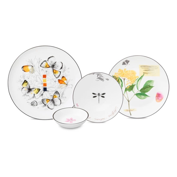 Сервиз столовый Shirokov Скетчбук Бабочки на 4 персоны, 16 предметов, фарфор костяной,  п/к