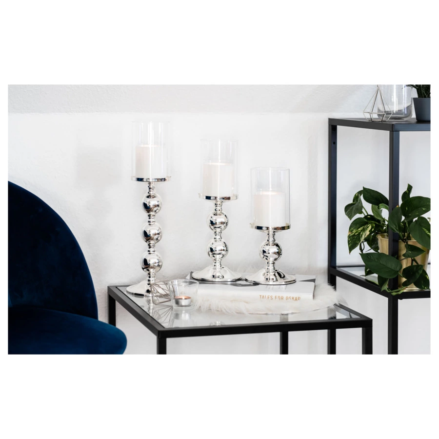 Подсвечник для интерьерной свечи Edzard Бамбук d13хh44 см для свечи 8 см, посеребрение