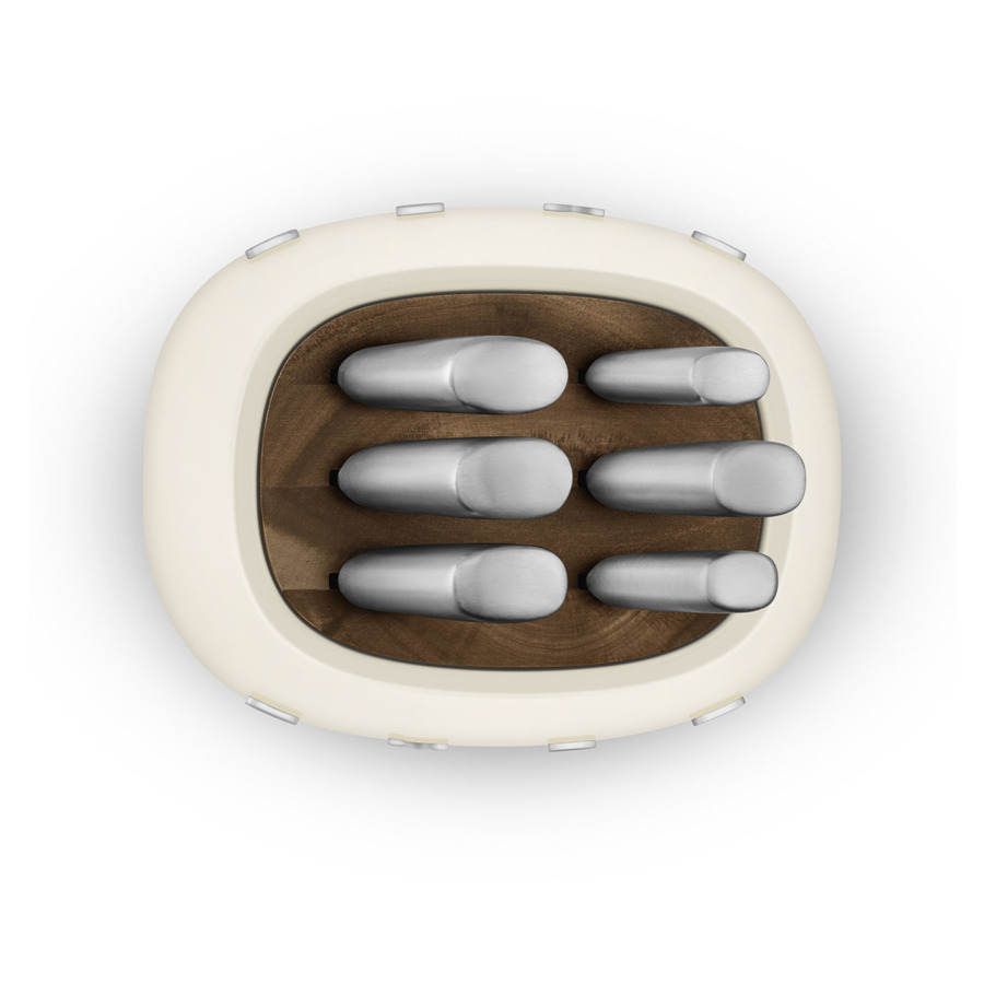 Набор кухонных ножей SMEG KBSF02CR, 6 шт, сталь нержавеющая, блок акация, сталь, кремовый