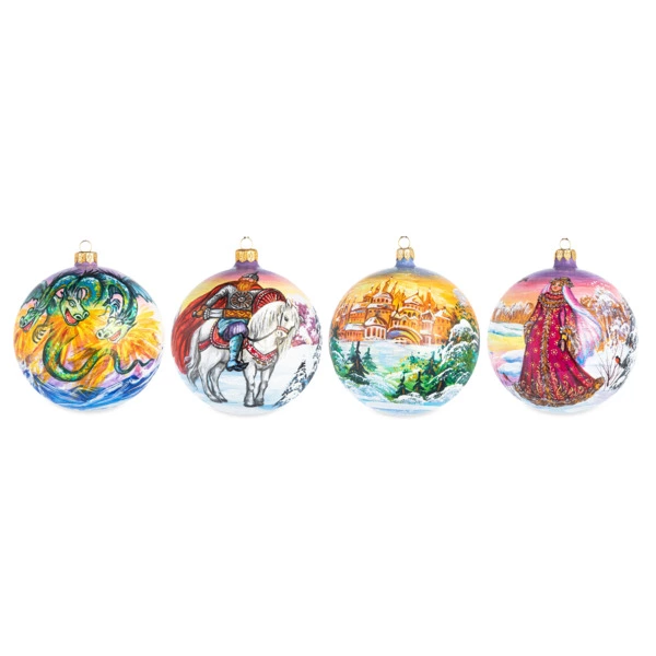 Набор елочных шаров в футляре Bartosh VIP Добрыня Никитич и Змей Горыныч 12 см, 4 шт, стеклo-Sale