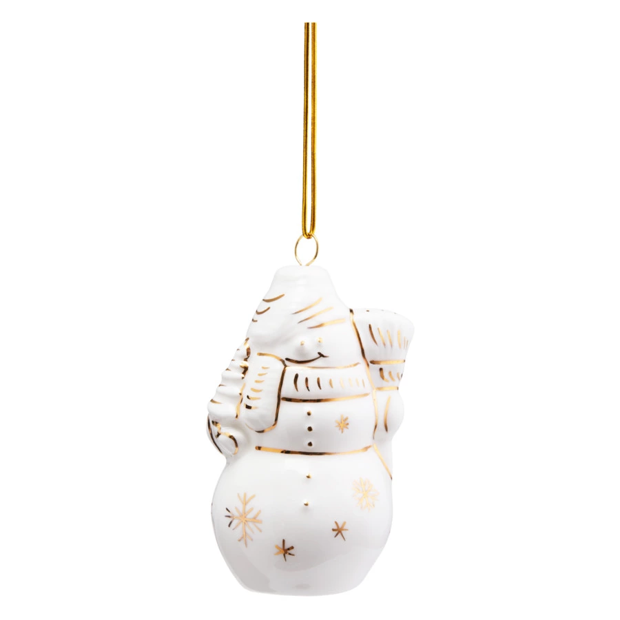Игрушка елочная Лефортовский фарфор Снеговик большой белый с золотом 9,5 см, фарфор, п/к
