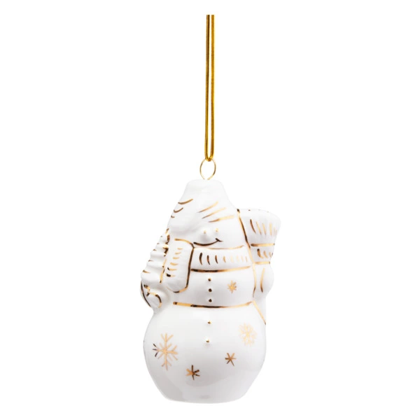 Игрушка елочная Лефортовский фарфор Снеговик большой белый с золотом 9,5 см, фарфор, п/к