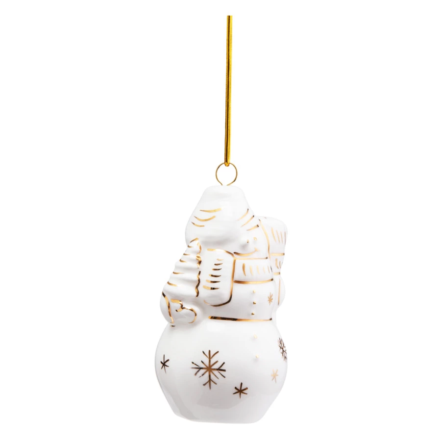 Игрушка елочная Лефортовский фарфор Снеговик большой белый с золотом 9,5 см, фарфор, п/к