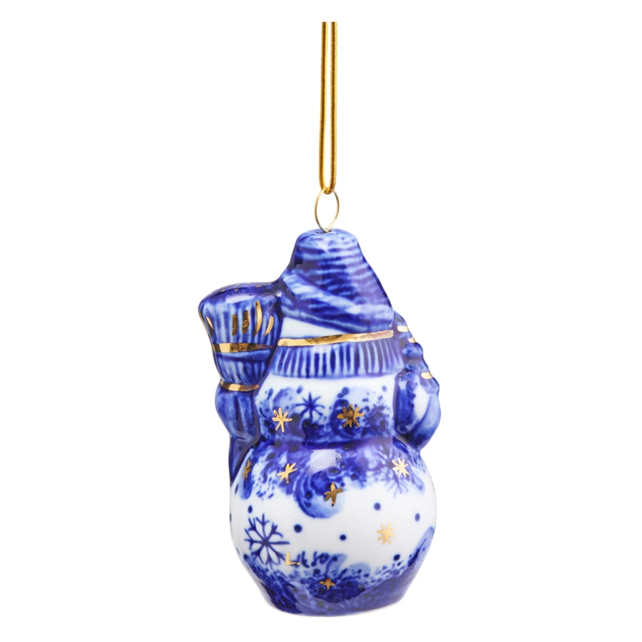 Игрушка елочная Лефортовский фарфор Снеговик большой кобальт 9,5 см, фарфор, п/к