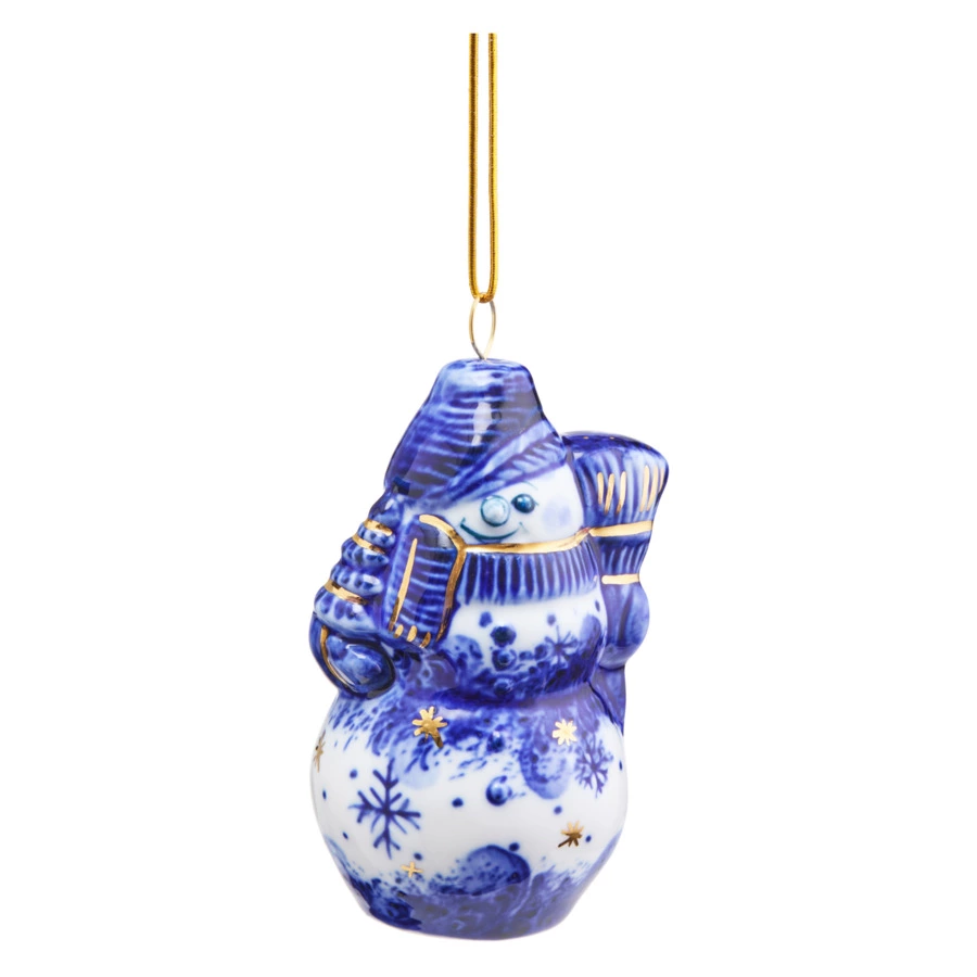 Игрушка елочная Лефортовский фарфор Снеговик большой кобальт 9,5 см, фарфор, п/к