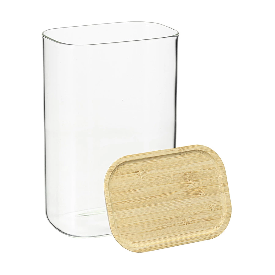 Банка для хранения прямоугольная Smart Solutions Glass Bamboo 1,3 л, стекло, бамбук с силиконом