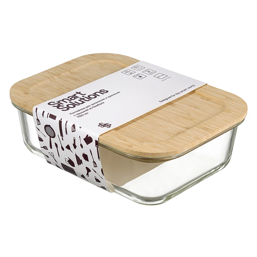 Контейнер для запекания и хранения с крышкой из бамбука Smart Solutions 1,52 л, стекло