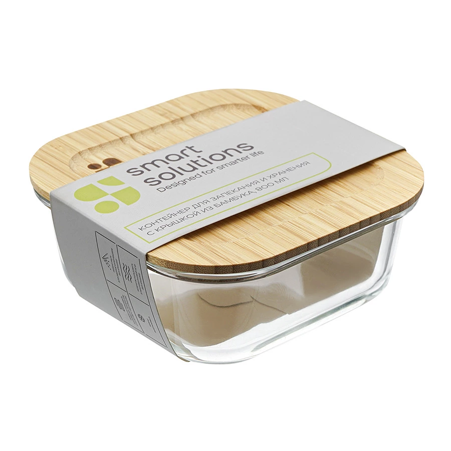 Контейнер для запекания и хранения с крышкой из бамбука Smart Solutions 800 мл, стекло