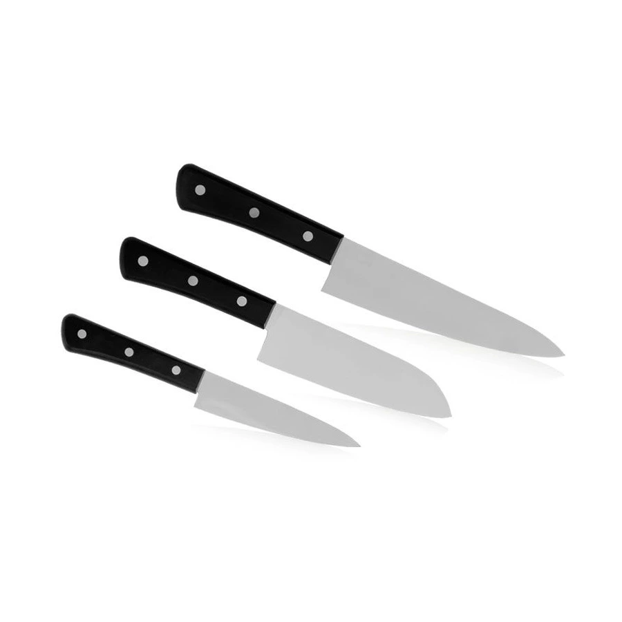 Набор из 3-х ножей Hatamoto SAKANA овощной, Шеф, Сантоку, сталь AUS-8, заточка #8000