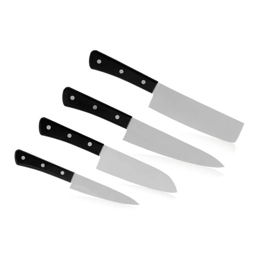 Набор из 4-х ножей Hatamoto SAKANA овощной, Шеф, Сантоку, Накири, сталь AUS-8, заточка #8000