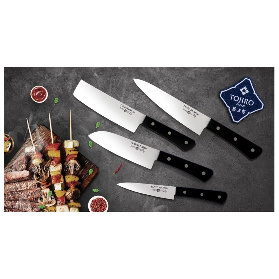 Набор из 4-х ножей Hatamoto SAKANA овощной, Шеф, Сантоку, Накири, сталь AUS-8, заточка #8000
