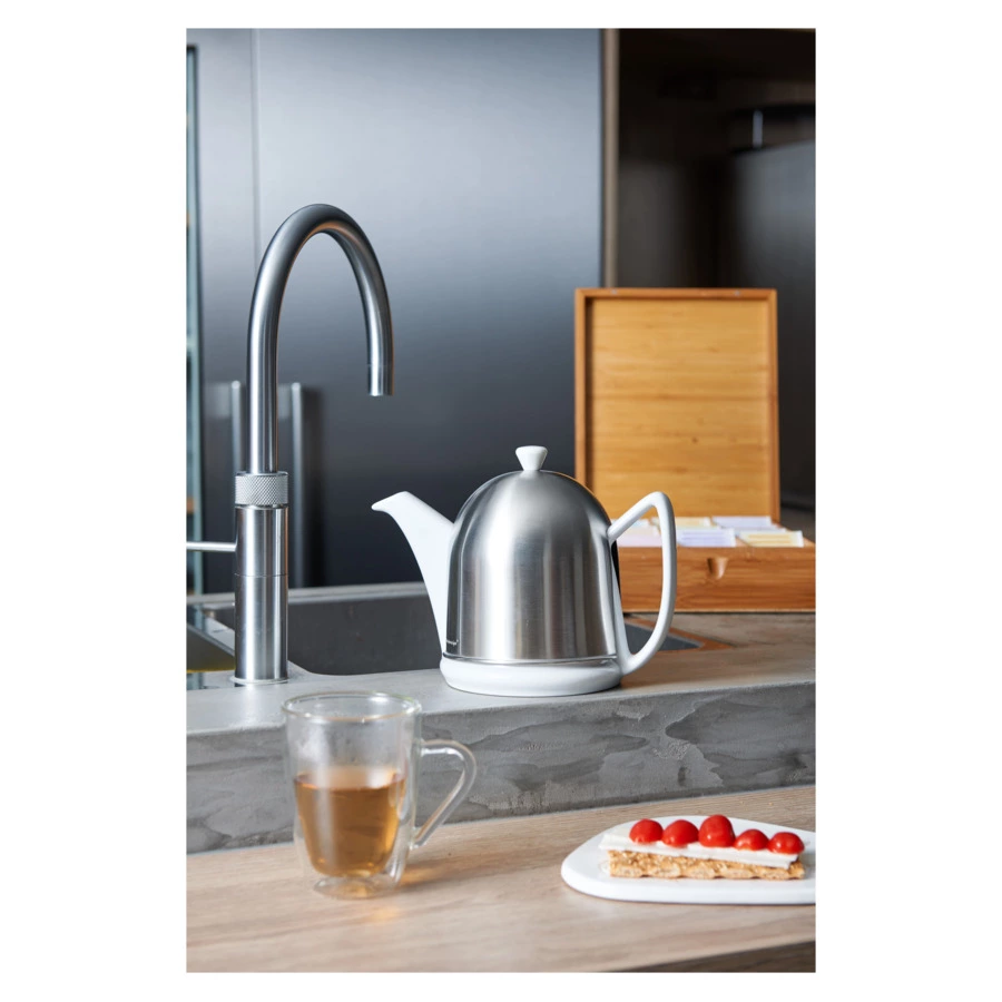 Чайник заварочный Bredemeijer Manto c фильтром, 1 л, керамика, в стальном матовом корпусе, белый