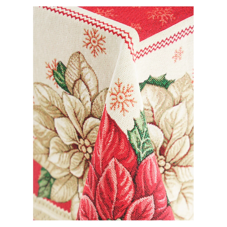 Скатерть прямоугольная Eurotex Зимняя Пуансетия 140х220 см, гобелен, кремовая