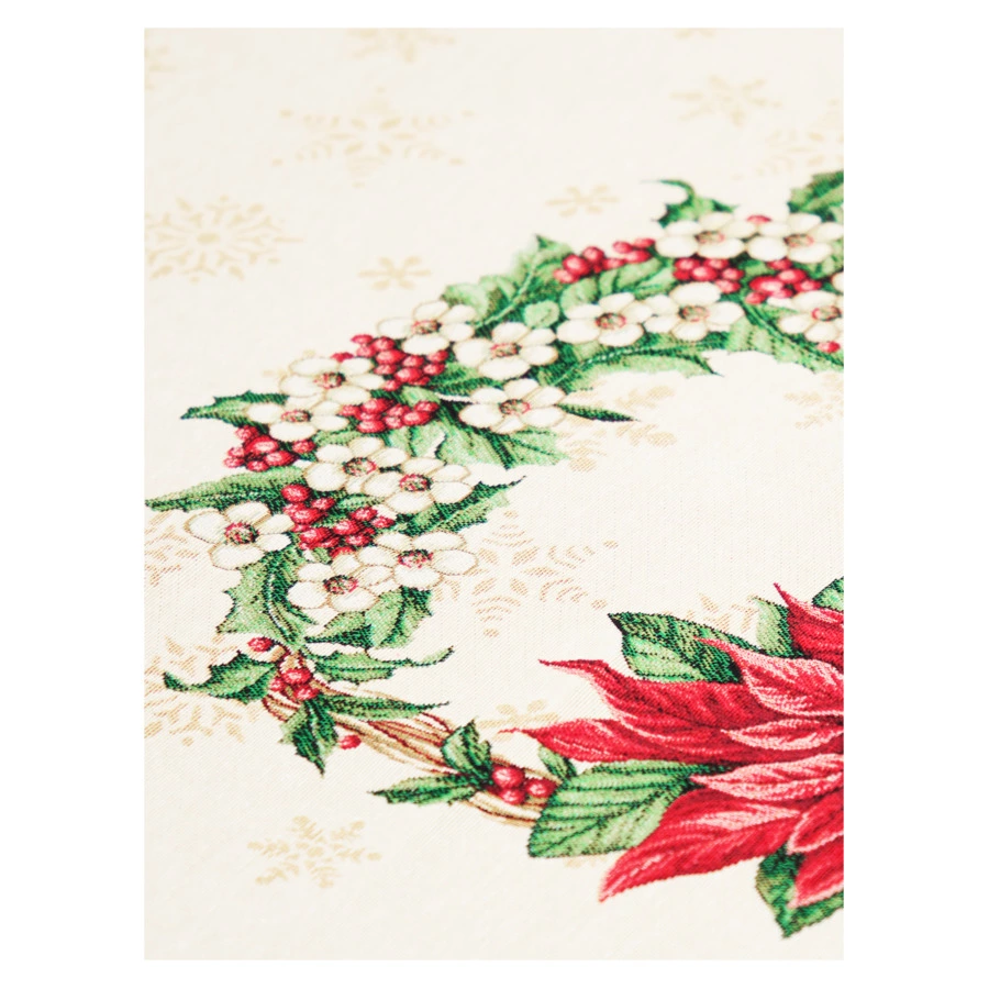 Скатерть прямоугольная Eurotex Зимняя Пуансетия 140х220 см, гобелен, кремовая
