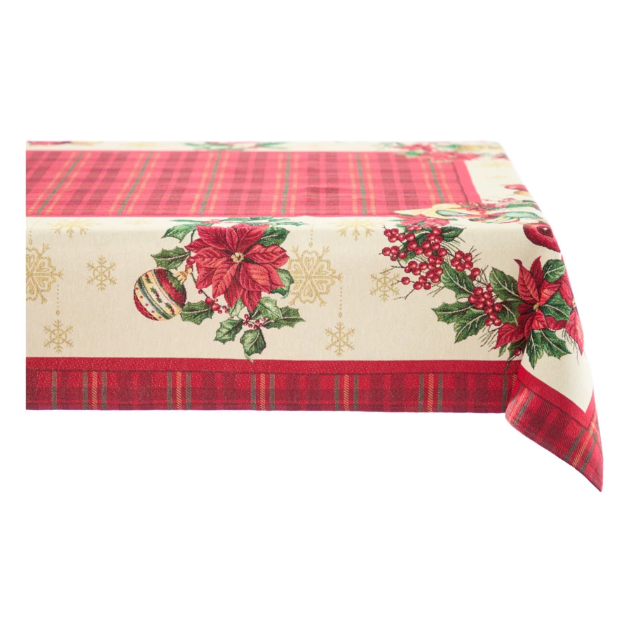 Скатерть прямоугольная Eurotex Чудеса под Новый Год 140х220 см, гобелен, кремовая