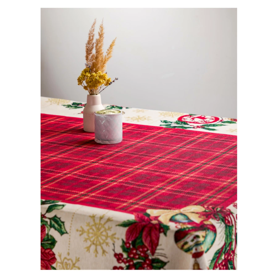 Скатерть прямоугольная Eurotex Чудеса под Новый Год 140х220 см, гобелен, кремовая