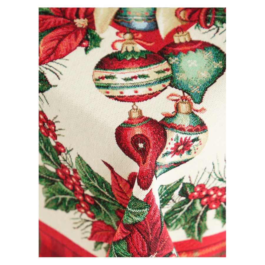 Скатерть прямоугольная Eurotex Чудеса под Новый Год 140х220 см, гобелен, кремовая