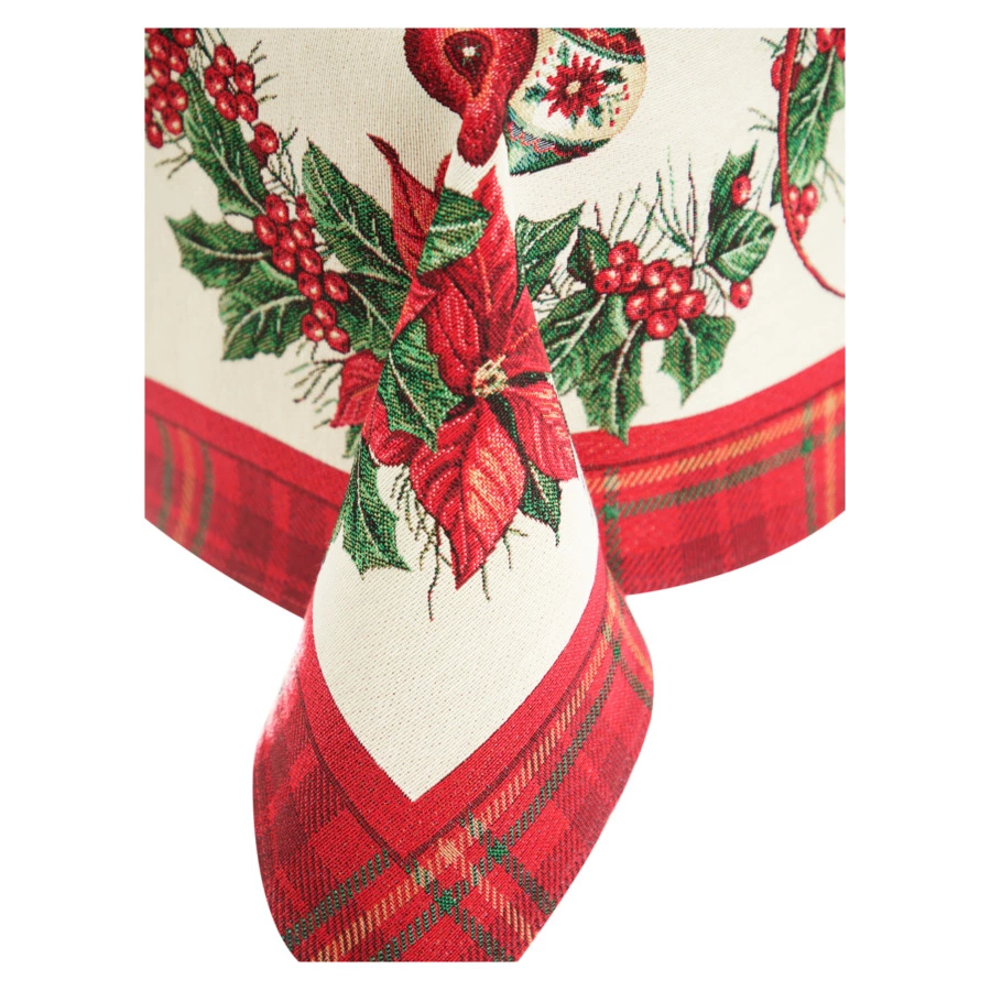 Скатерть прямоугольная Eurotex Чудеса под Новый Год 140х220 см, гобелен, кремовая