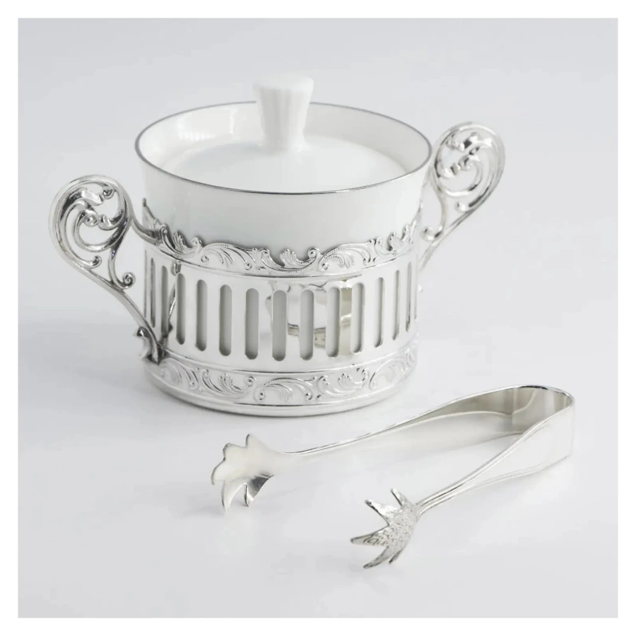 Набор сахарницы с шипцами в футляре АргентА Серебро и Фарфор 94,04 г, серебро 925