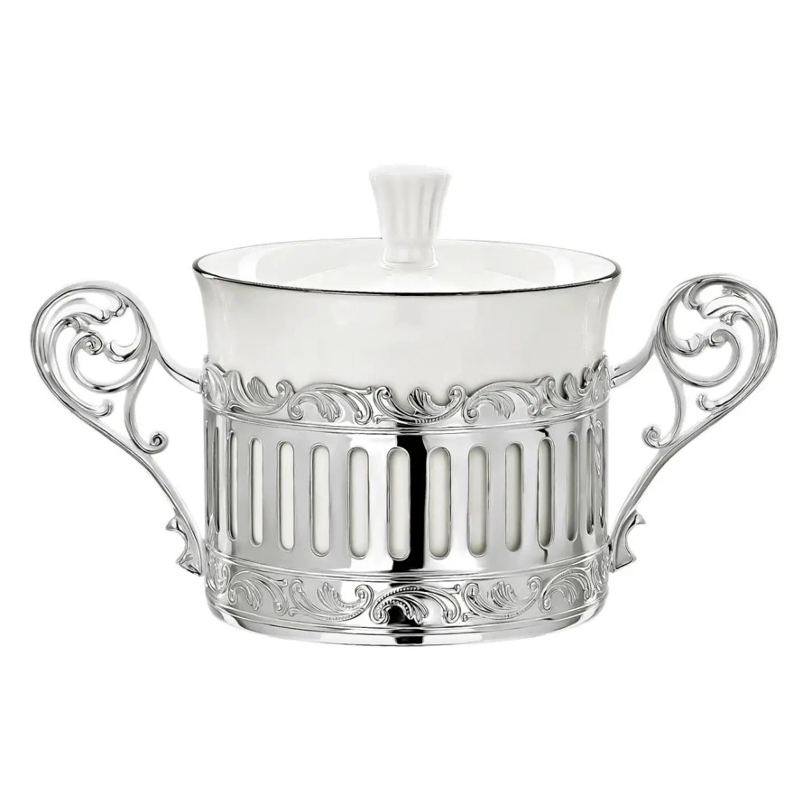 Набор сахарницы с шипцами в футляре АргентА Серебро и Фарфор 94,04 г, серебро 925