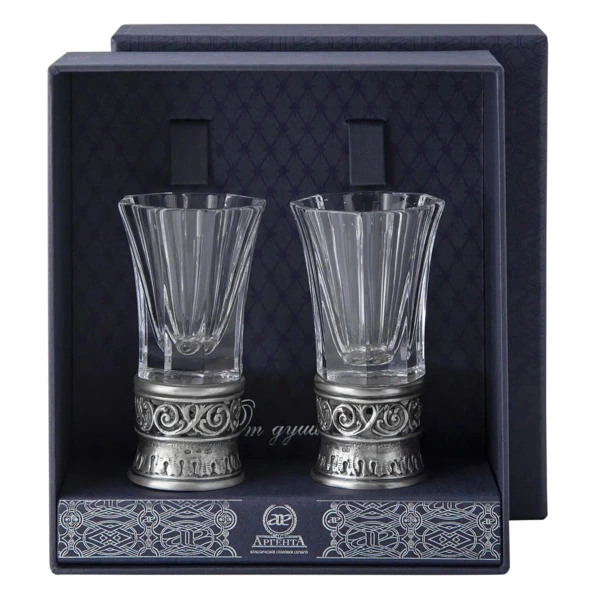 Набор стопок с хрустальной вставкой в футляре АргентА Classic 261,71 г, 2 шт, серебро 925
