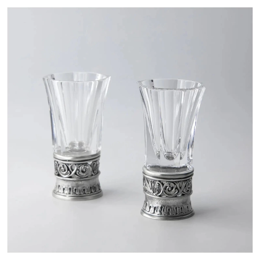 Набор стопок с хрустальной вставкой в футляре АргентА Classic 261,71 г, 2 шт, серебро 925