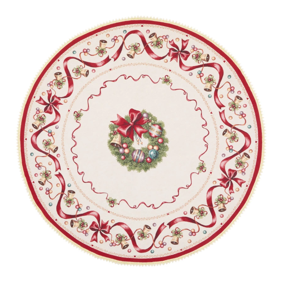 Скатерть круглая с тесьмой Decor de Table Красные бантики d140 см, гобелен