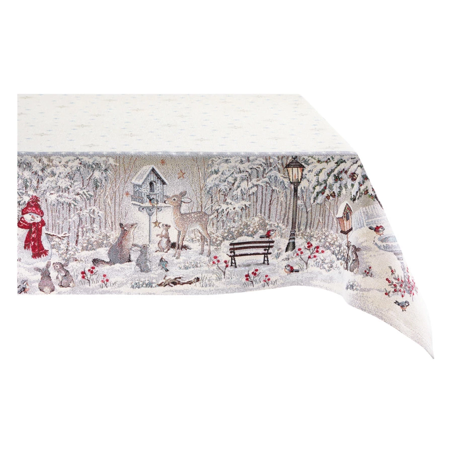Скатерть прямоугольная Decor de Table Лесные друзья у кормушки 140х240 см, гобелен