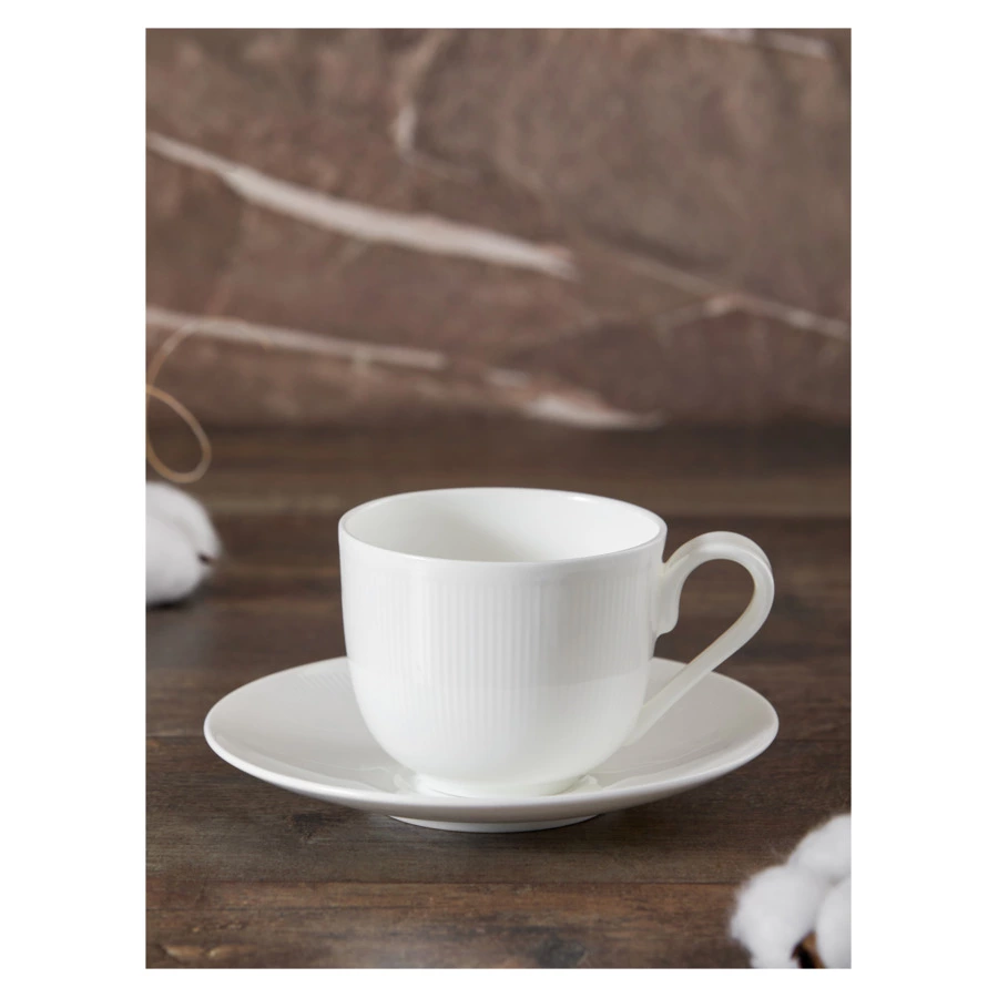 Чашка чайная с блюдцем Decor de table Плиссе 230 мл, фарфор костяной