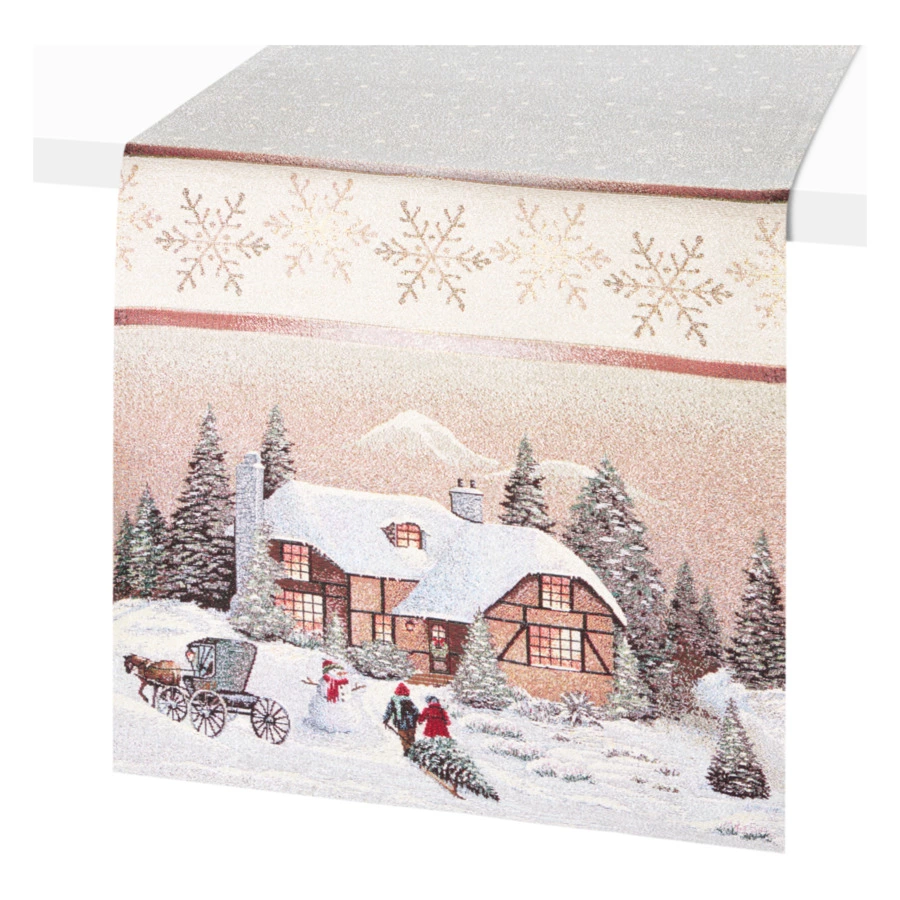 Дорожка для стола Decor de Table Новогодний вечер Снежинки 44х140 см, гобелен, бежевый