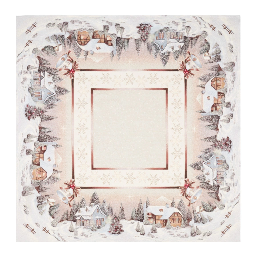 Скатерть квадратная Decor de Table Новогодний вечер Снежинки 140х140 см, гобелен, бежевый