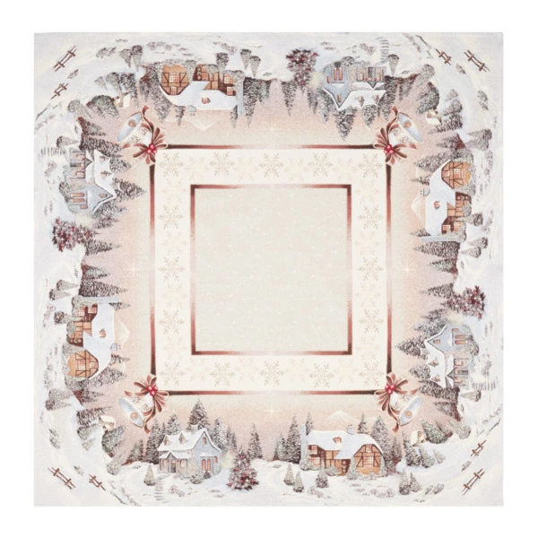 Скатерть квадратная Decor de Table Новогодний вечер Снежинки 140х140 см, гобелен, бежевый