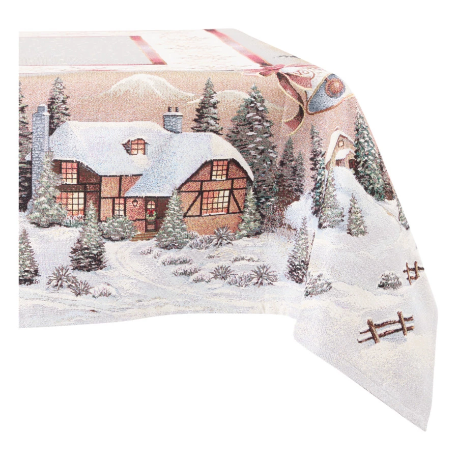 Скатерть квадратная Decor de Table Новогодний вечер Снежинки 140х140 см, гобелен, бежевый