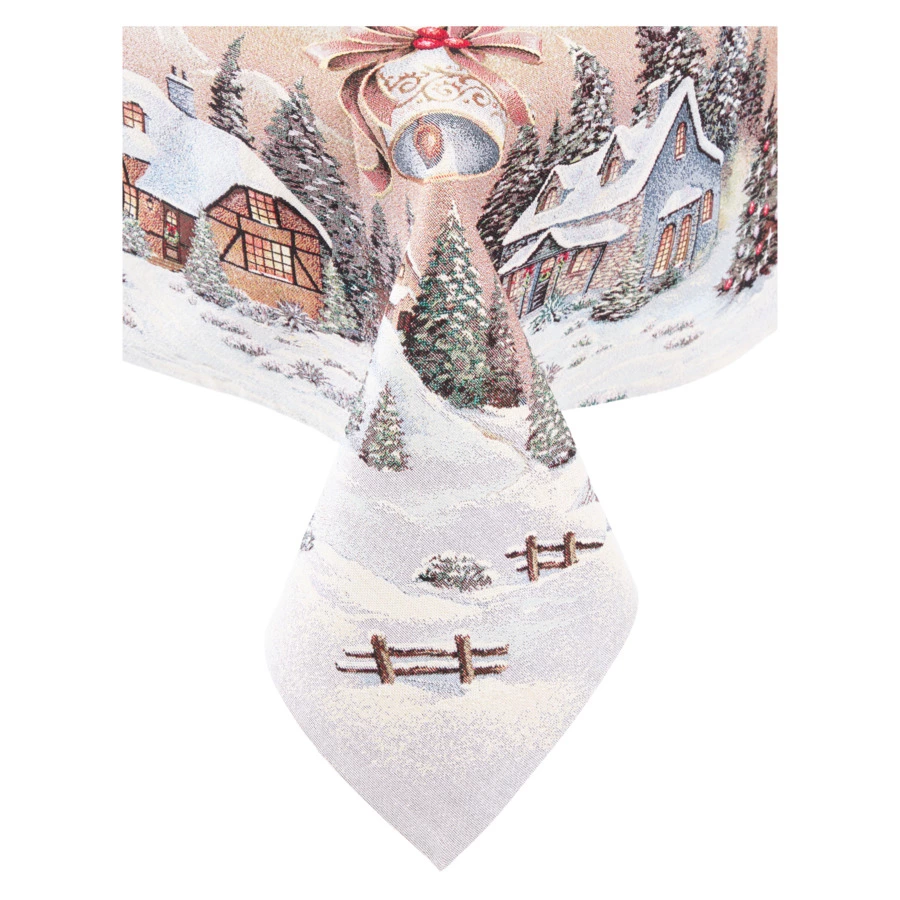 Скатерть квадратная Decor de Table Новогодний вечер Снежинки 140х140 см, гобелен, бежевый