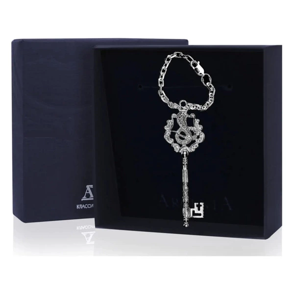 Брелок для ключей в футляре АргентА Ключ-Змея 10,72 г, серебро 925