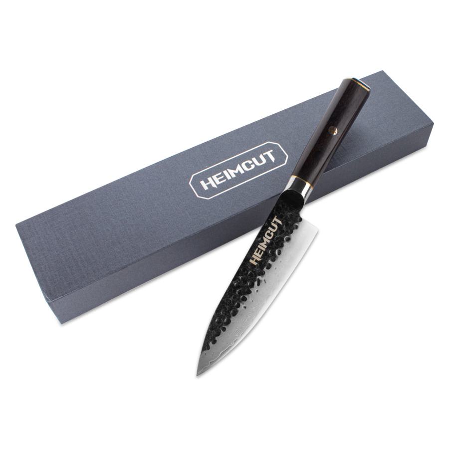 Нож поварской Шеф HEIMCUT Black Damascus 15 см, дамасская сталь 67 слоев, рукоять черное дерево