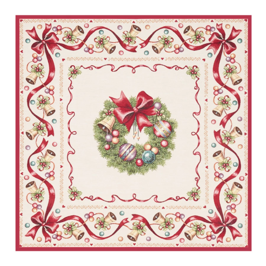 Скатерть-наперон Decor de Table Красные бантики 100х100 см, гобелен, бежевая