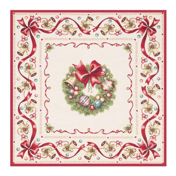 Скатерть-наперон Decor de Table Красные бантики 100х100 см, гобелен, бежевая