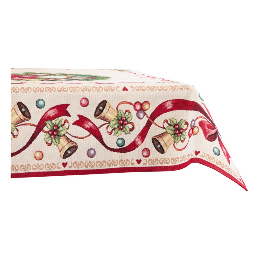 Скатерть-наперон Decor de Table Красные бантики 100х100 см, гобелен, бежевая