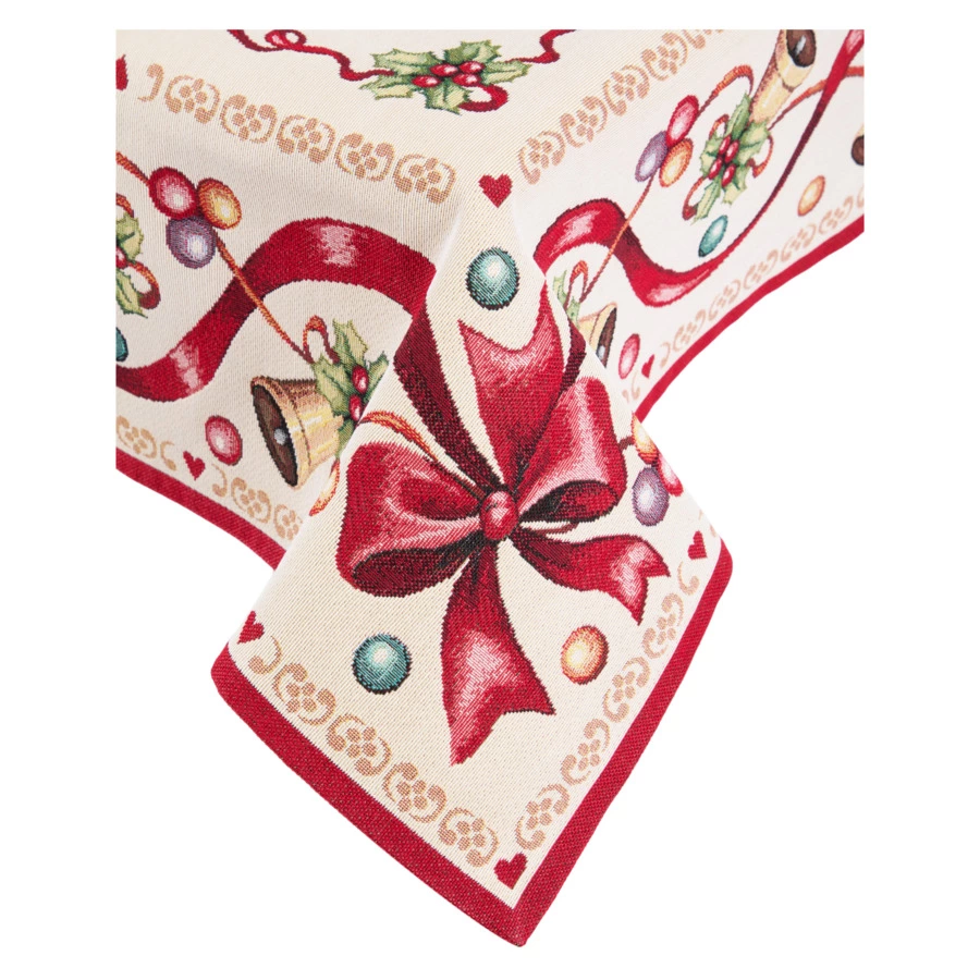 Скатерть-наперон Decor de Table Красные бантики 100х100 см, гобелен, бежевая
