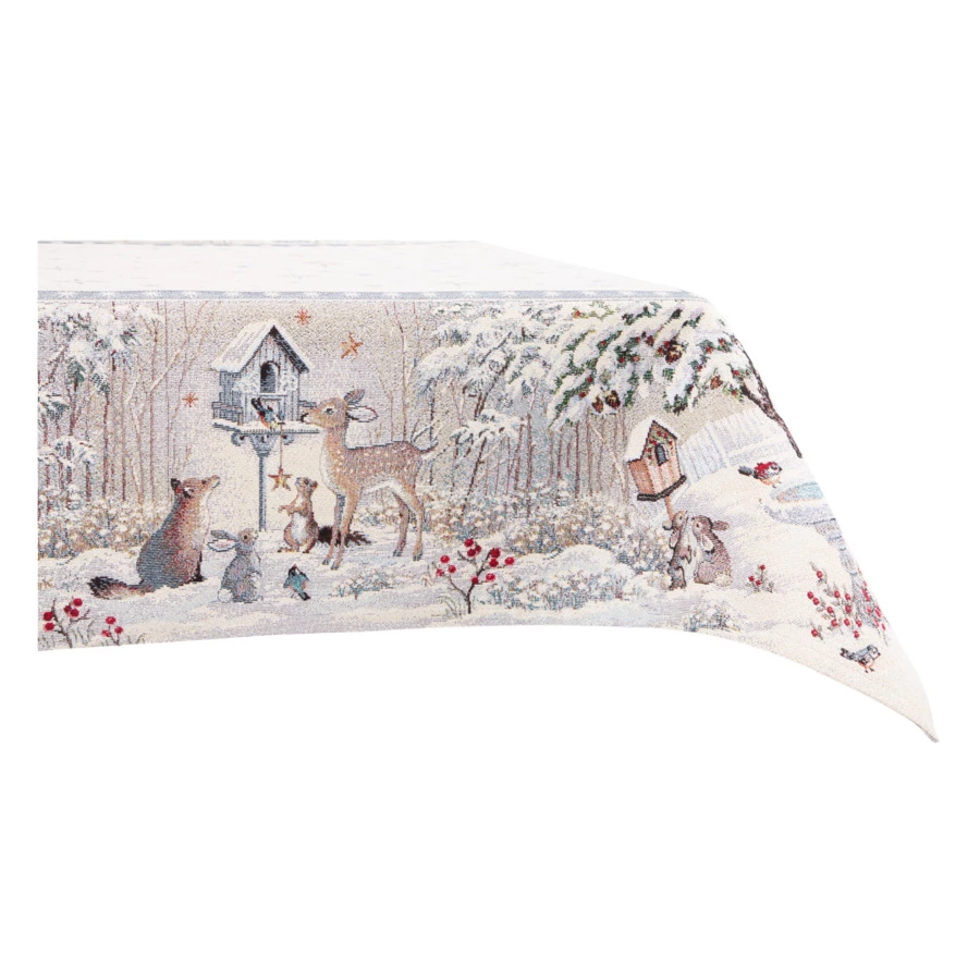 Скатерть квадратная Decor de Table Лесные друзья у кормушки 140х140 см, гобелен