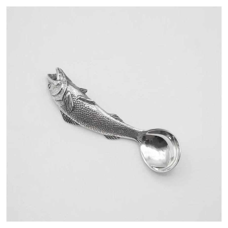 Набор для специй в футляре АргентА серебро 925 и Фарфор Рыба с чернением 69 г, серебро 925