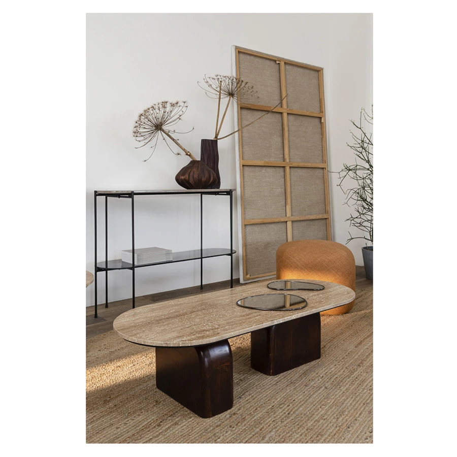 Столик журнальный Bergenson Bjorn Torhill 120х50 см, бежевый орех, травертин