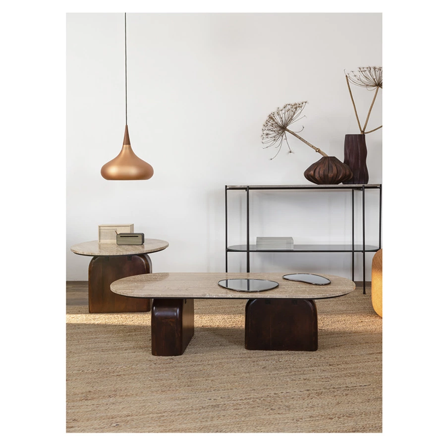 Столик журнальный Bergenson Bjorn Torhill 120х50 см, бежевый орех, травертин