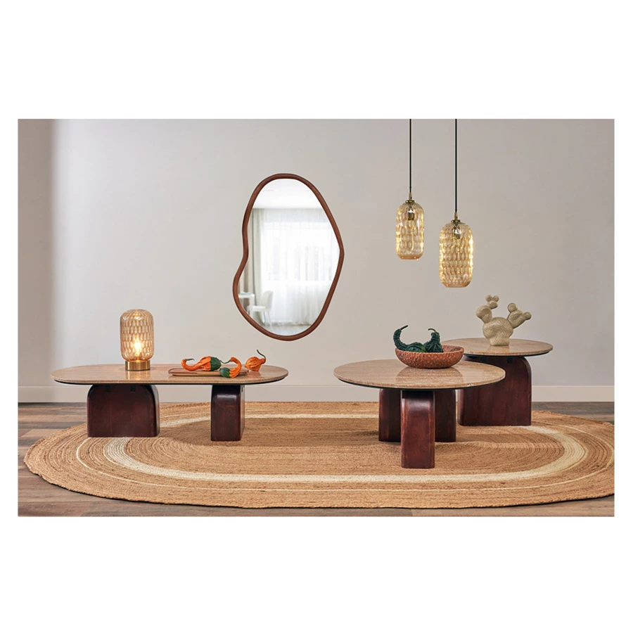 Столик журнальный Bergenson Bjorn Torhill 120х50 см, бежевый орех, травертин