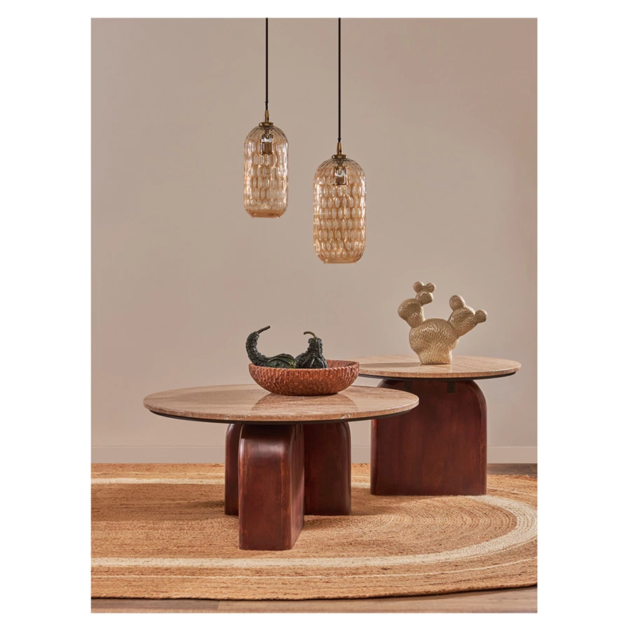 Столик журнальный Bergenson Bjorn Torhill 120х50 см, бежевый орех, травертин