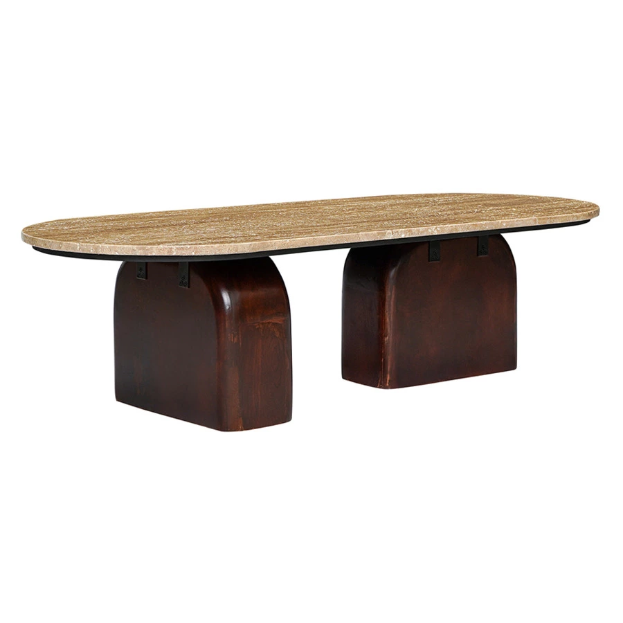 Столик журнальный Bergenson Bjorn Torhill 120х50 см, бежевый орех, травертин